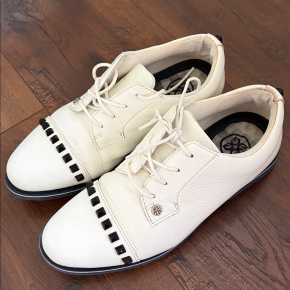 G/FORE Golf Shoes Gallivanter Pebble Leather Stud Cap Toe Shoes white size 9 - Picture 3 of 16